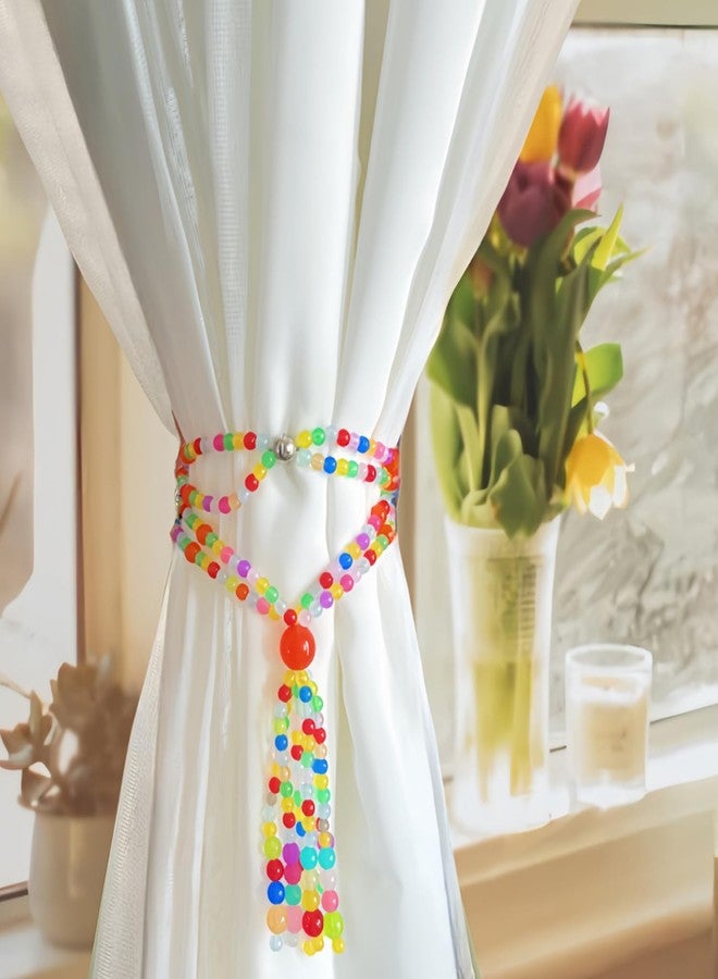 Magnetic Curtain Tiebacks, 2 PCS Colorful Acrylic Beads Curtain Drapery Holdbacks, Boho Curtain Ties for Home Office Decorative