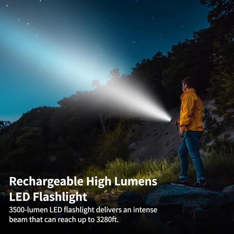 Black Rechargeable LED Flashlight 3500 Lumen 5 Modes Zoomable IP44 Waterproof Torch For Outdoor Camping Emergency Power Bank - Image 5