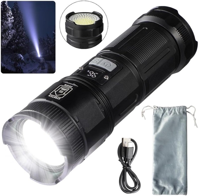 Black Rechargeable LED Flashlight 3500 Lumen 5 Modes Zoomable IP44 Waterproof Torch For Outdoor Camping Emergency Power Bank - Image 3