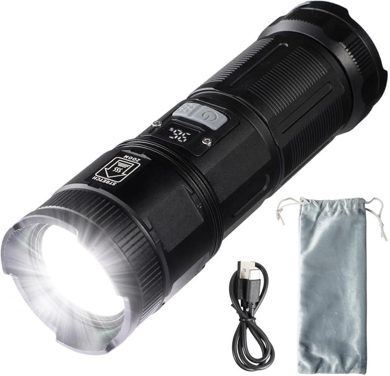 Black Rechargeable LED Flashlight 3500 Lumen 5 Modes Zoomable IP44 Waterproof Torch For Outdoor Camping Emergency Power Bank - Image 2