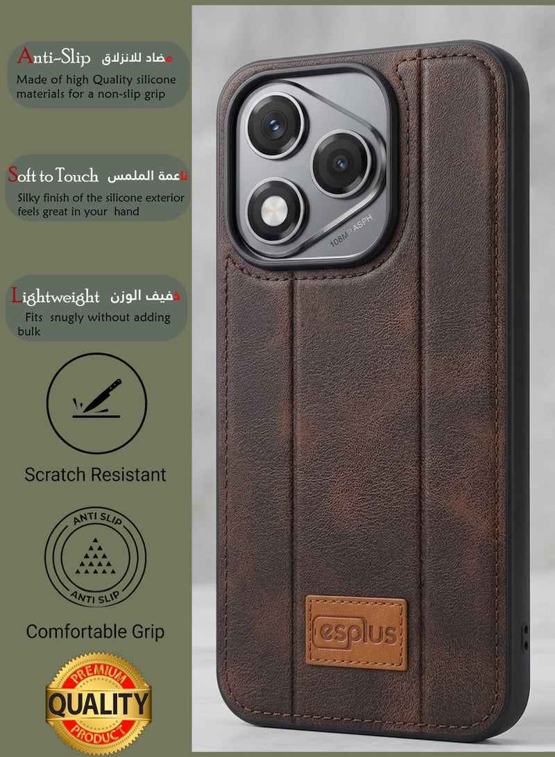 Honor 400 Lite 5g Premium Silicone Leather Finish Back Case  | High Quality Silicone Case Cover Designed for Honor 400 Lite 5g  | Ultimate Impact Protection ,Shockproof, Anti-Fingerprint , Comfortable feel and Durable back protection Case for Honor 400 Lite 5g  - Black/Brown - Image 2