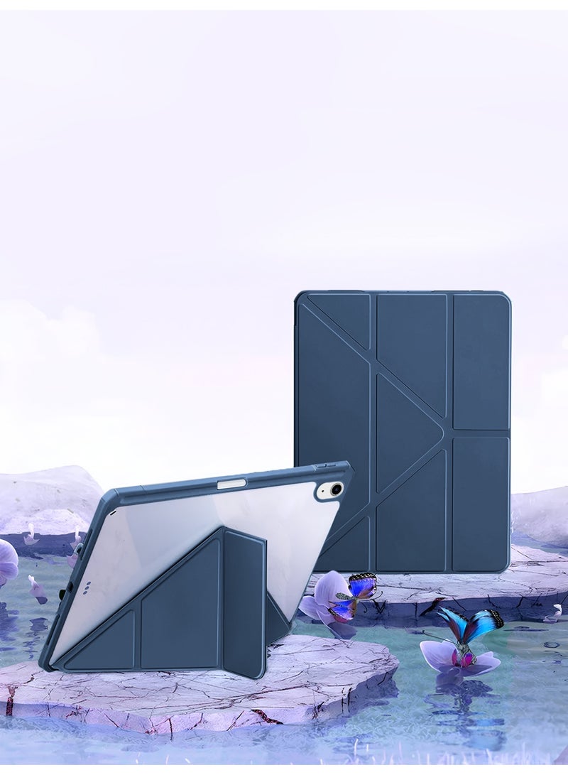 دبليو تيك آبل آيباد ميني 5G (8.3 بوصة) (A17 Pro) الجيل السابع 2024 سلسلة سمترى 360 غلاف ذكي تلقائي الاستيقاظ/تلقائي النوم مع نسيج جلد خلفي شفاف وحامل قلم - أزرق عاصف - Image 1