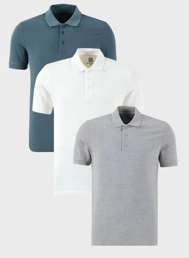 Buratti Buratti Cotton Regular Fit Button-Down Polo Collar 3-Pack T-Shirt Men's T-SHIRT 5902127S3