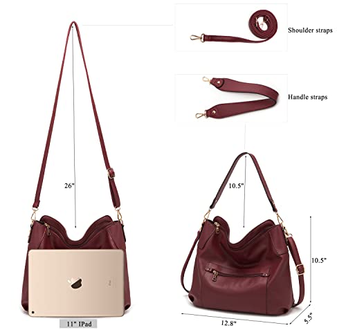 Idesort Large Crossbody Bags Ladies Shoulder Handbags Purse and Wallet Set for Women Hobo Purses DeepRed - Image 4