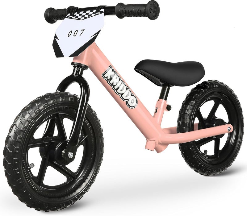 KRIDDO Toddler Balance Bike 2 Year Old Age 24 Months to 5 Years Old 12 Inch Push Bicycle with Customize Plate 3 Sets of Stickers Included Steady Balancing Gift Bike for 23 Boys Girls Pink - Image 2