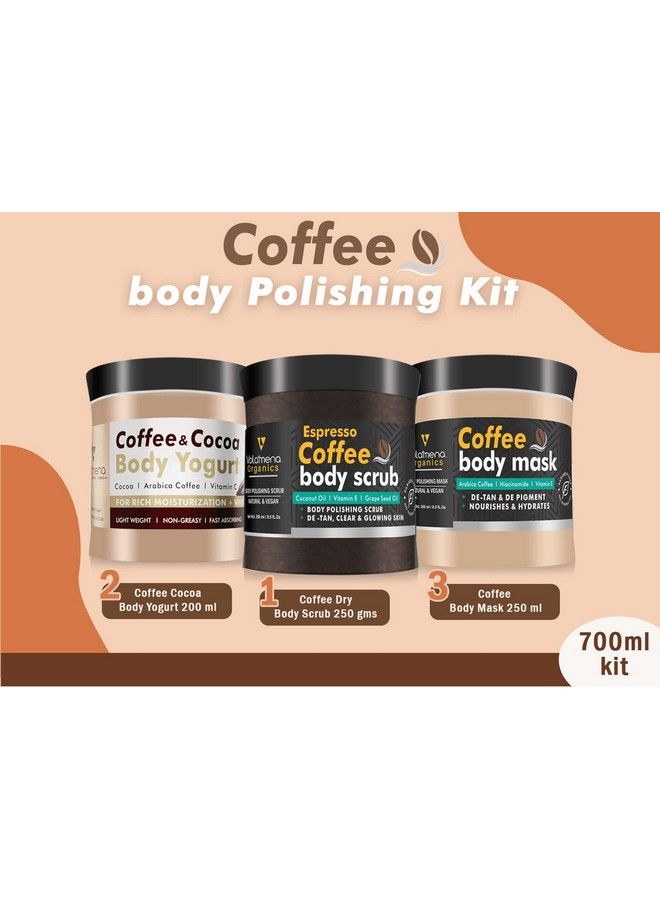 VOLAMENA WITH DEVICE Coffee Detan Body Polishing Kit I Body Scrub I Body Mask I Body Yogurt I Removes Tan ; Body Polishing & Firming ; Deeply Exfoliate ; Moisturize 700 Gms.  - Image 3