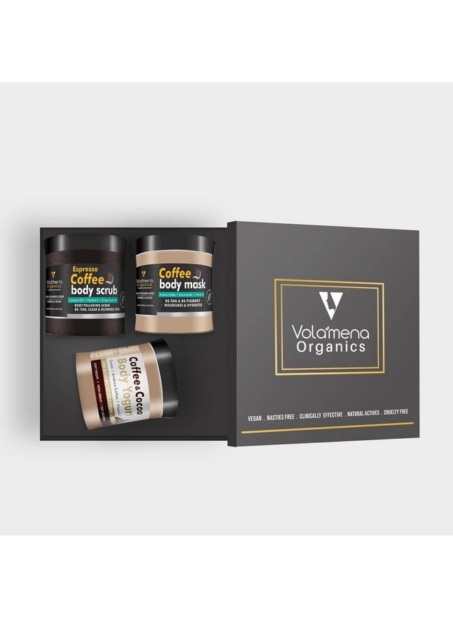 VOLAMENA WITH DEVICE Coffee Detan Body Polishing Kit I Body Scrub I Body Mask I Body Yogurt I Removes Tan ; Body Polishing & Firming ; Deeply Exfoliate ; Moisturize 700 Gms.  - Image 2