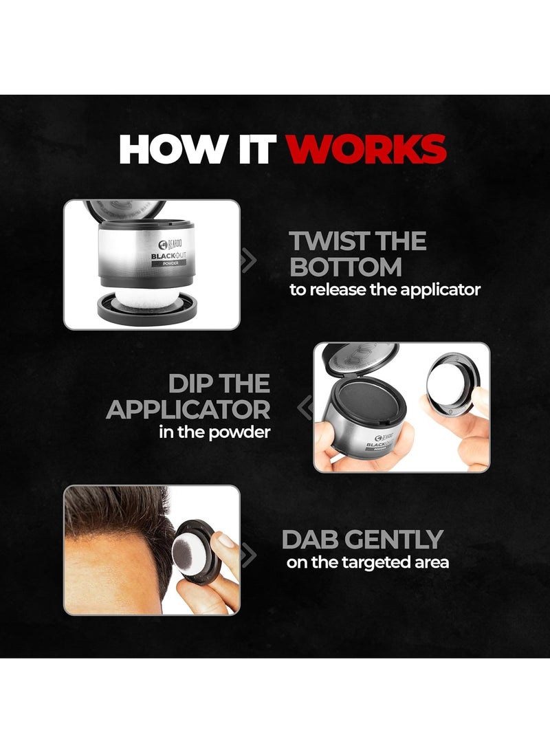 Beardo Blackout Hair Powder 4g - Black | Root Touch Up for Grey Hair | Instantly Covers Grey Roots, Beard Patches & Bald Spots | Thick Black Fiber Hairline Powder | Highly Pigmented, Long-Lasting & Matte Finish | Super-Fine Cover-up - Image 4