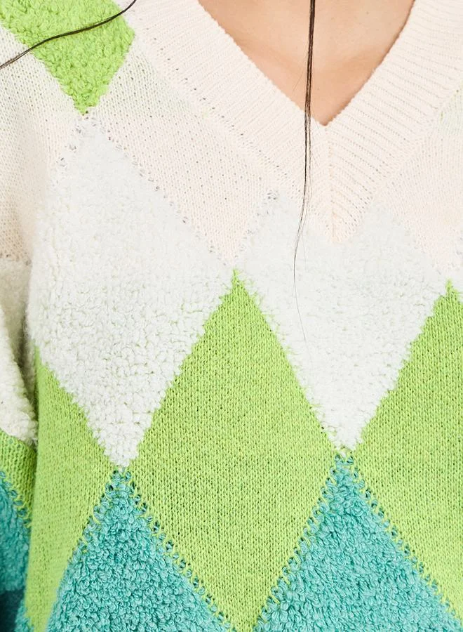 Take Two Oversized Geometric Pattern Sweater