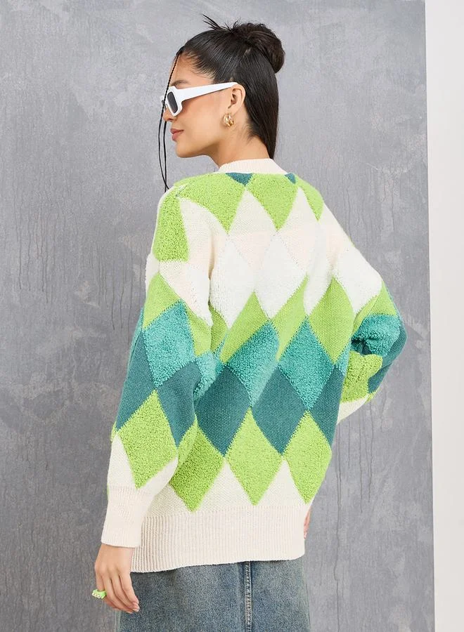 Take Two Oversized Geometric Pattern Sweater