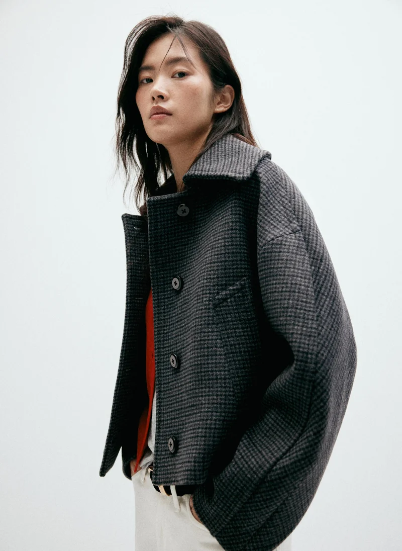 Mango 56-NAVY Houndstooth Wool Jacket for Women | Best Price UAE