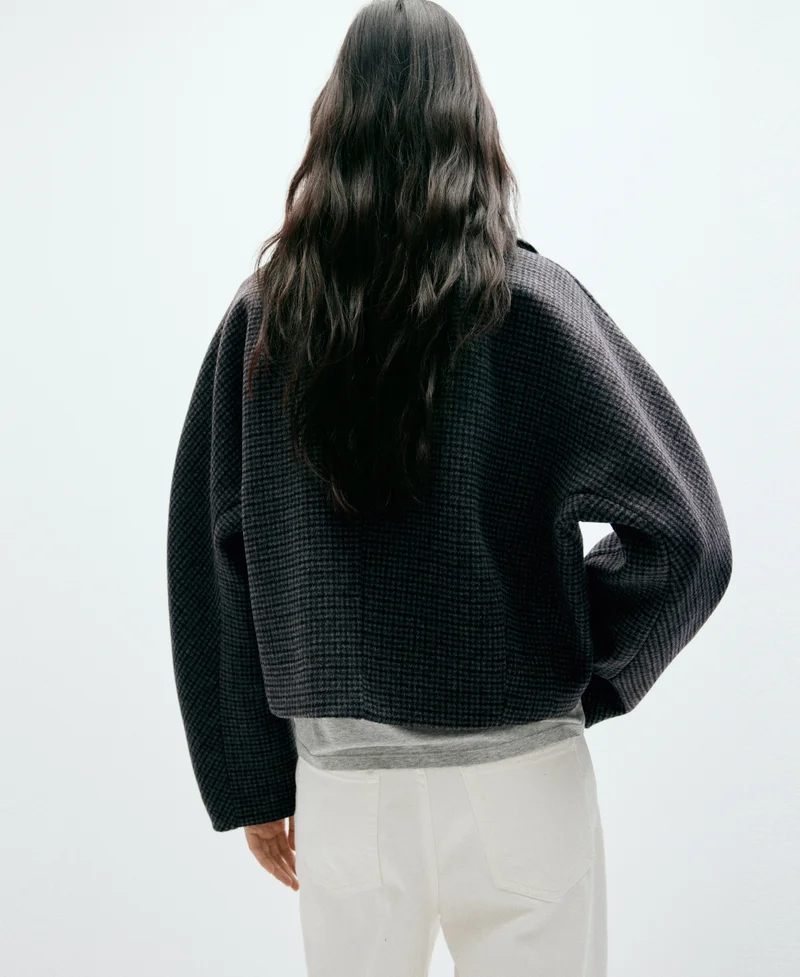 Mango 56-NAVY Houndstooth Wool Jacket for Women | Best Price UAE