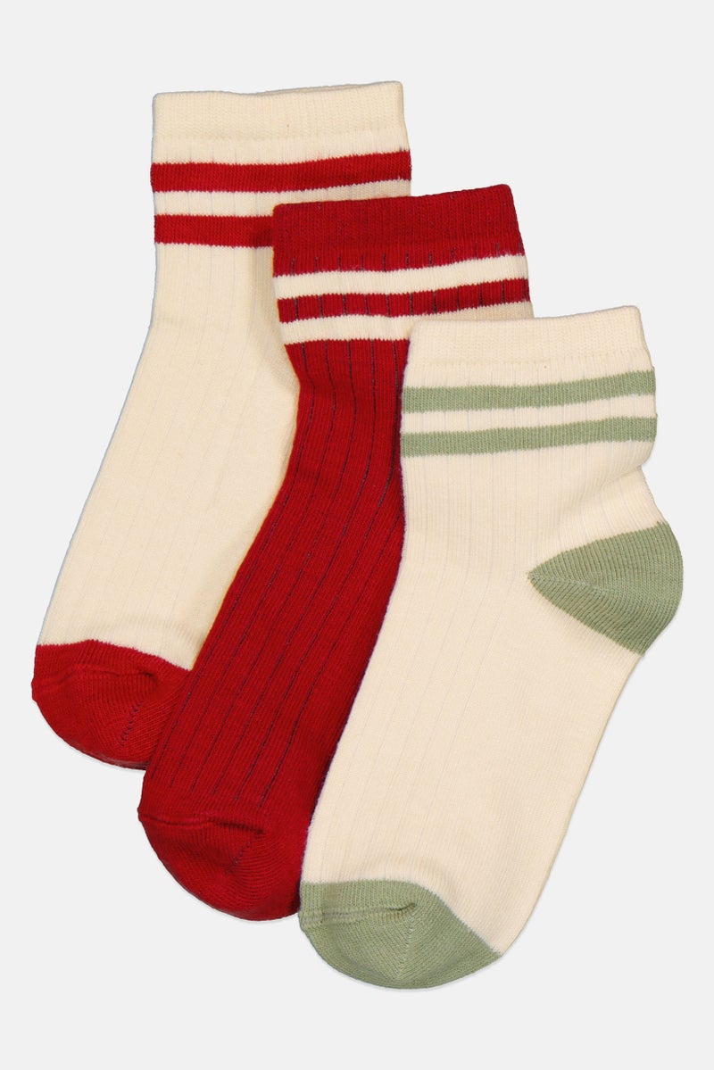 Material Girl Kids Girl 3 Pairs Stripe Quarter Socks, Multicolor - Image 1