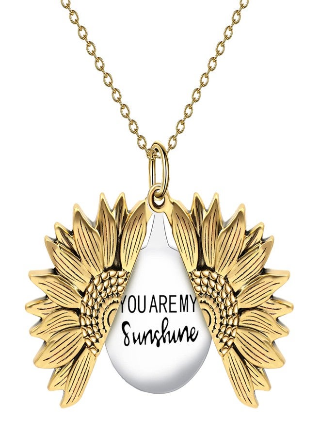SLOONG You Are My Sunshine Engraved Necklace Inspirational Sunflower Locket Necklace Jewelry Mother's Day Gift for Women Girlfriend - Image 1
