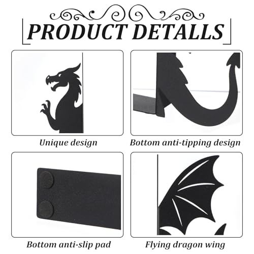 Geelin Dragon Metal Bookends Set of 2 Styles Fantasy Book Ends for Shelves Bookshelf Home Office Desk Bookshelf Decor Gift for Dragon Lovers and Reading Enthusiasts - Image 3