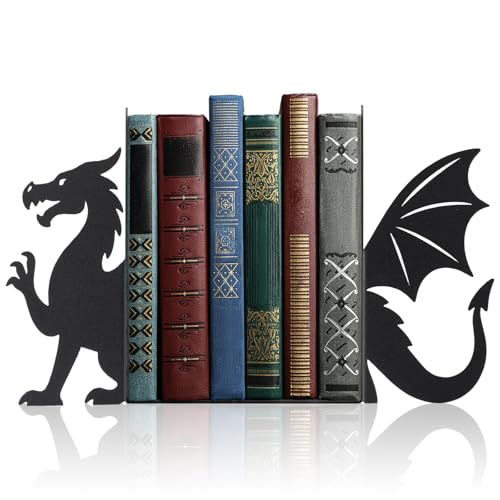 Geelin Dragon Metal Bookends Set of 2 Styles Fantasy Book Ends for Shelves Bookshelf Home Office Desk Bookshelf Decor Gift for Dragon Lovers and Reading Enthusiasts - Image 1