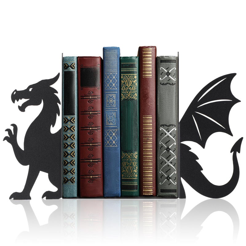 Geelin Dragon Metal Bookends Set of 2 Styles Fantasy Book Ends for Shelves Bookshelf Home Office Desk Bookshelf Decor Gift for Dragon Lovers and Reading Enthusiasts - Image 2