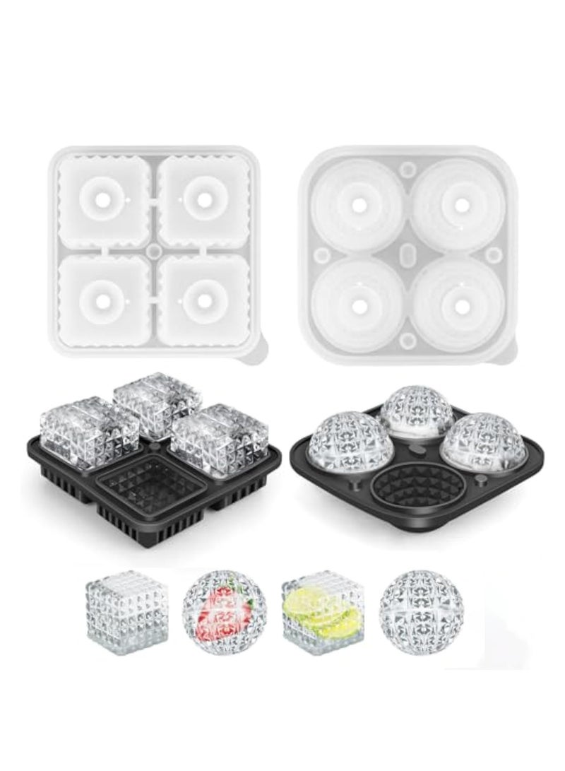 SOLARAE 2Pcs Silicone Large Ice Cube Moulds, Silicone Ice Cube Tray, Reusable Angular Texture Ice Ball Mould and Square Ice Cube Moulds, Large Square Ice Cube Tray and Sphere Ice Ball, for Cocktails, Drinks - Image 1
