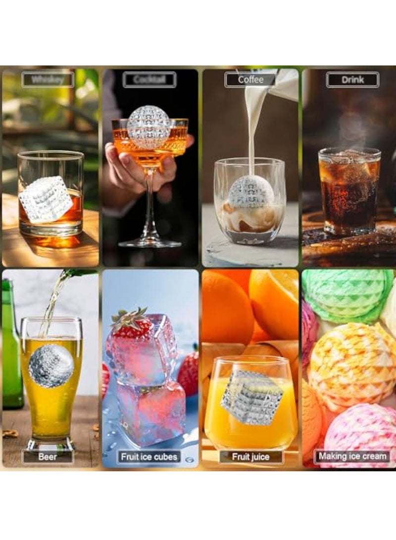 SOLARAE 2Pcs Silicone Large Ice Cube Moulds, Silicone Ice Cube Tray, Reusable Angular Texture Ice Ball Mould and Square Ice Cube Moulds, Large Square Ice Cube Tray and Sphere Ice Ball, for Cocktails, Drinks - Image 5