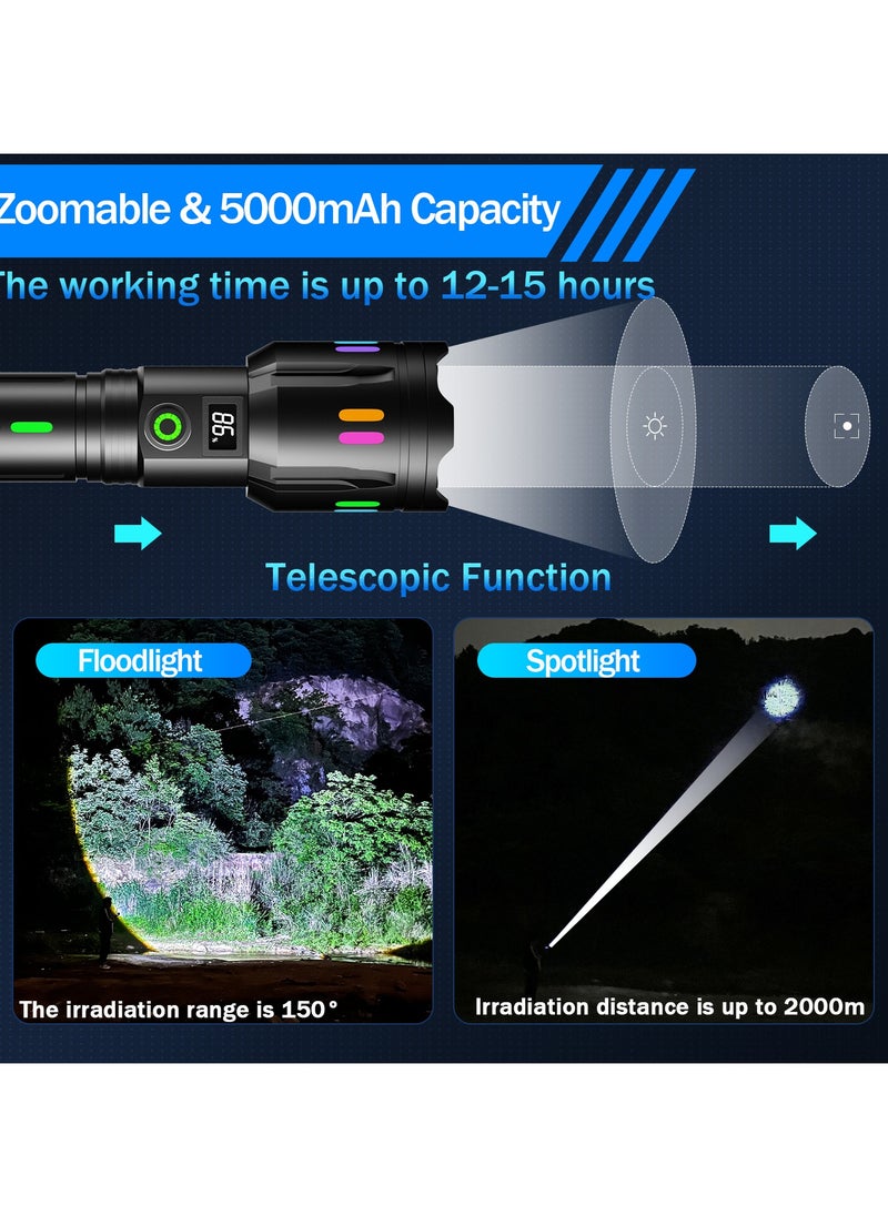 PRIMO PLUS - LED Handheld Flashlight Luminous Shell Zoomable Long Range Flashlight with Battery Level Display USB Type C - Image 1