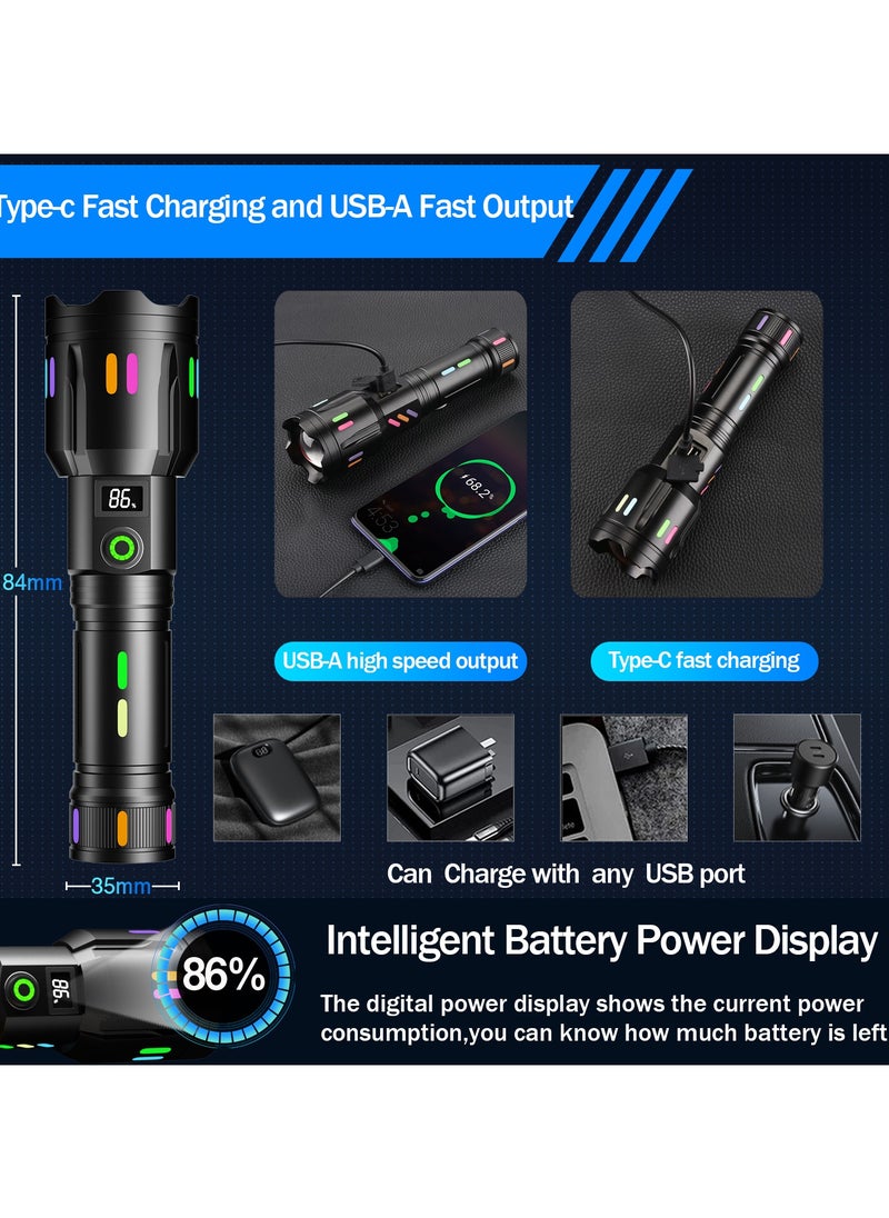 PRIMO PLUS - LED Handheld Flashlight Luminous Shell Zoomable Long Range Flashlight with Battery Level Display USB Type C - Image 1