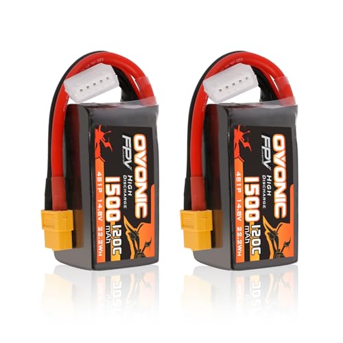 OVONIC بطارية ليثيوم بوليمر OVONIC 14.8V 120C سعة 1500mAh 4S مع موصل XT60 لطائرات FPV وطائرات الرباعية والمروحيات والطائرات والقوارب والسيارات النموذجية (عبوة 2)  - Image 1