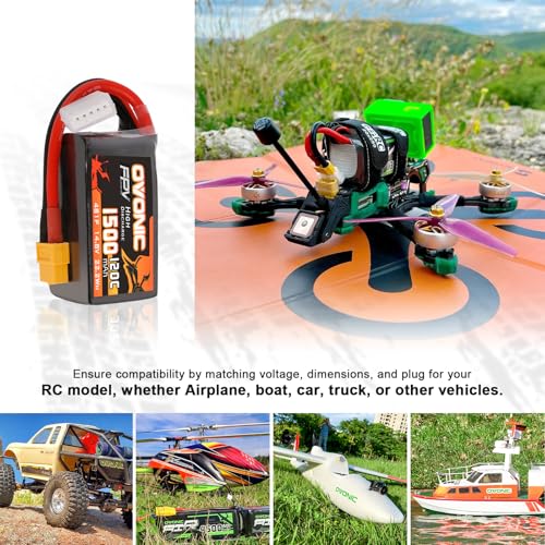 OVONIC بطارية ليثيوم بوليمر OVONIC 14.8V 120C سعة 1500mAh 4S مع موصل XT60 لطائرات FPV وطائرات الرباعية والمروحيات والطائرات والقوارب والسيارات النموذجية (عبوة 2)  - Image 5