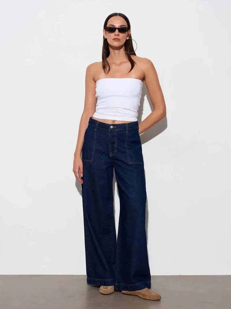 ديلفين Dilvin High-Waist Wide-Leg Cotton Denim Jeans
