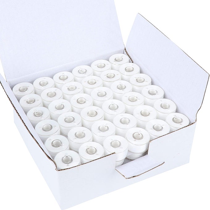 144PCS WHITE 60S290WT PREWOUND BOBBIN THREAD PLASTIC SIZE A SA156 FOR EMBROIDERY AND SEWING MACHINE COTTONIZED SOFT FEEL POLYESTER THREAD