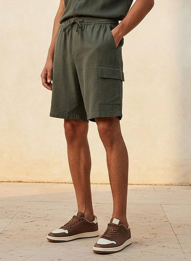 Splash FAV Basics Regular Fit Linen Blend Cargo Shorts