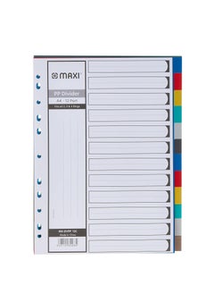 Maxi Maxi 12 Part Color Polypropylene Divider,Plastic Subject Dividers With Multipunched Reinforced Colour Number Tabs, ASSORTED, DVPP 12C  - Image 1
