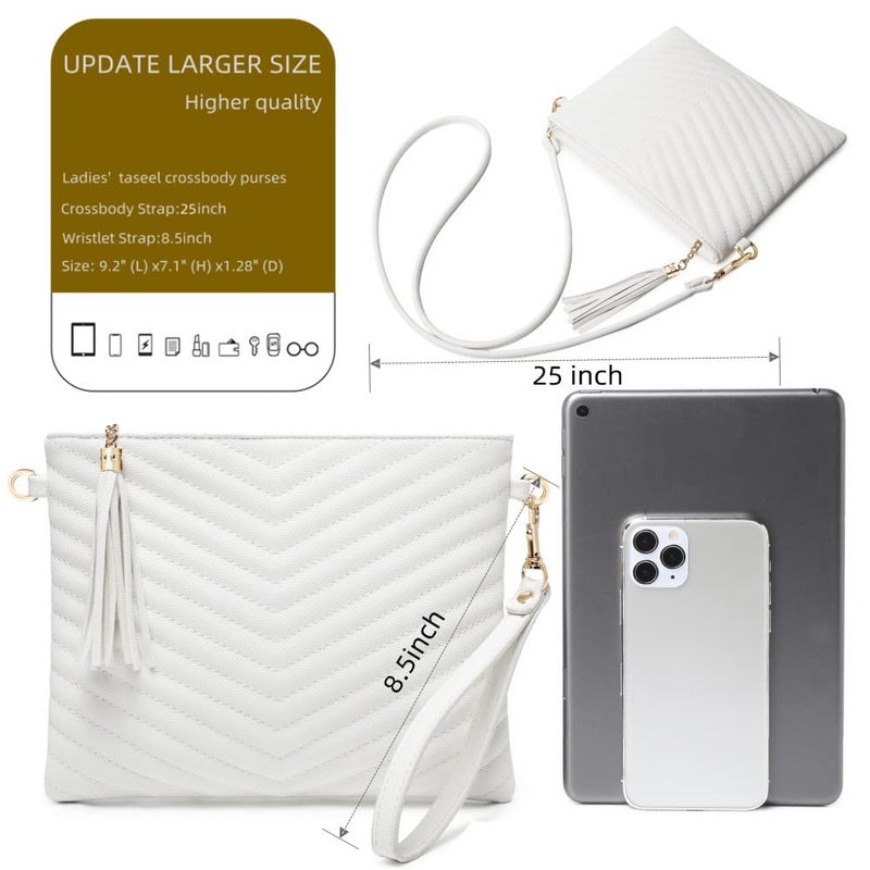 CYHTWSDJ Trendy Vegan Leather Shoulder Purses, Clutch Wallet with Wristlet Strap,Small tassel Crossbody Bags for Women (White) - Image 3