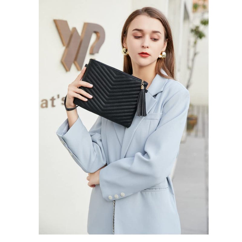 CYHTWSDJ Trendy Vegan Leather Shoulder Purses, Clutch Wallet with Wristlet Strap,Small tassel Crossbody Bags for Women (White) - Image 2