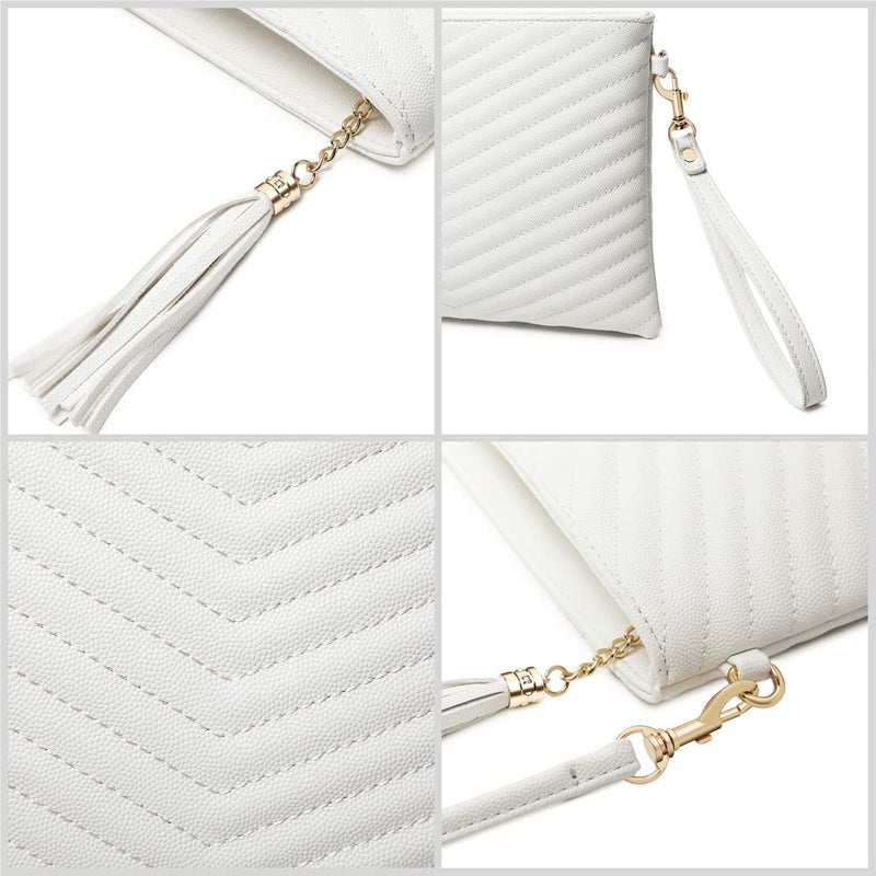 CYHTWSDJ Trendy Vegan Leather Shoulder Purses, Clutch Wallet with Wristlet Strap,Small tassel Crossbody Bags for Women (White) - Image 4