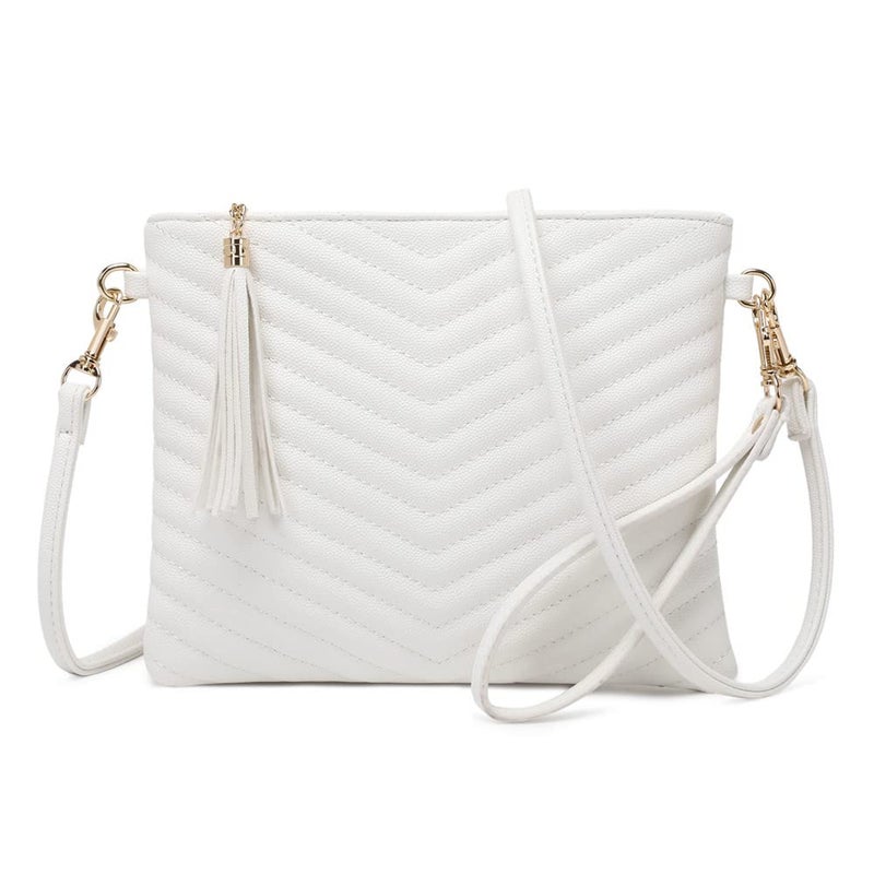 CYHTWSDJ Trendy Vegan Leather Shoulder Purses, Clutch Wallet with Wristlet Strap,Small tassel Crossbody Bags for Women (White) - Image 1