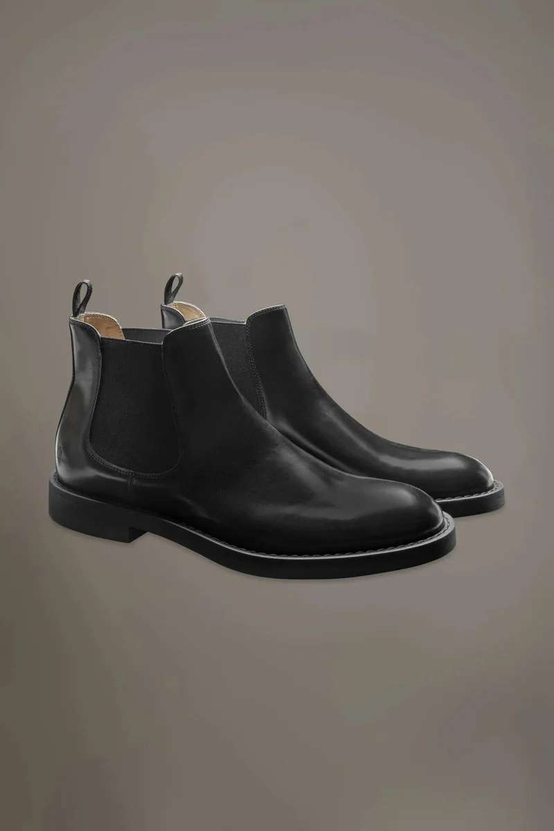 دوبل غانغر 100% brushed leather chelsea boots - Black