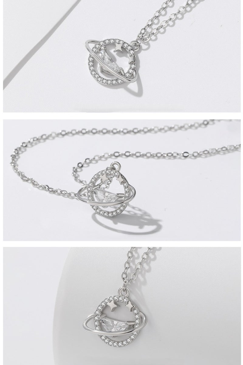 قلادة نسائية من الفضة الخالصة S925 بتصميم مجرة الكون، تصميم كوكبي - Image 1