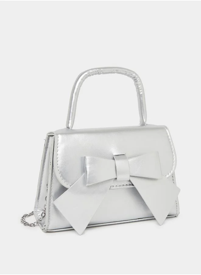 ستايلي Styli Girls Metallic Design Bow Detail Handbag with Top Handle
