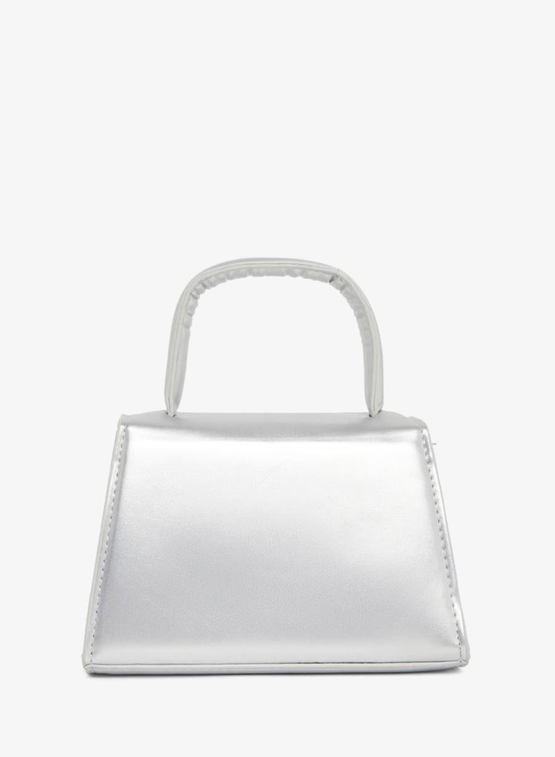 Styli Girls Metallic Design Bow Detail Handbag with Top Handle - Image 2