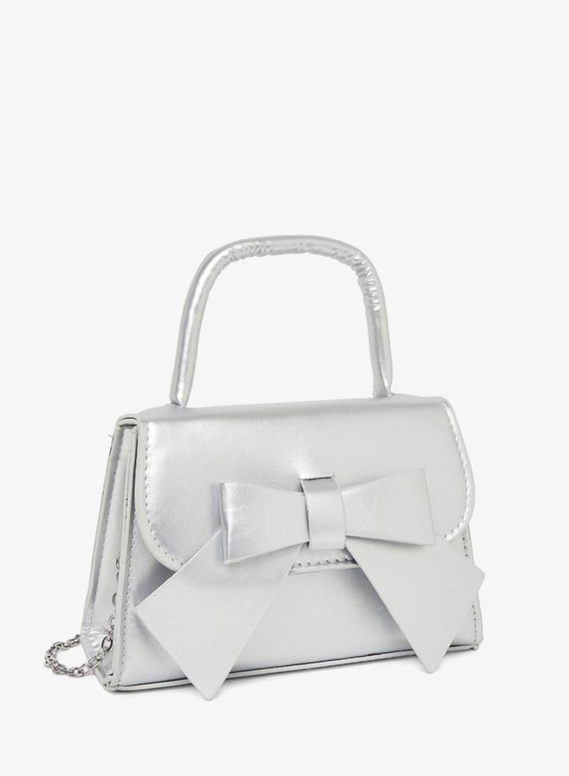 Styli Girls Metallic Design Bow Detail Handbag with Top Handle - Image 1