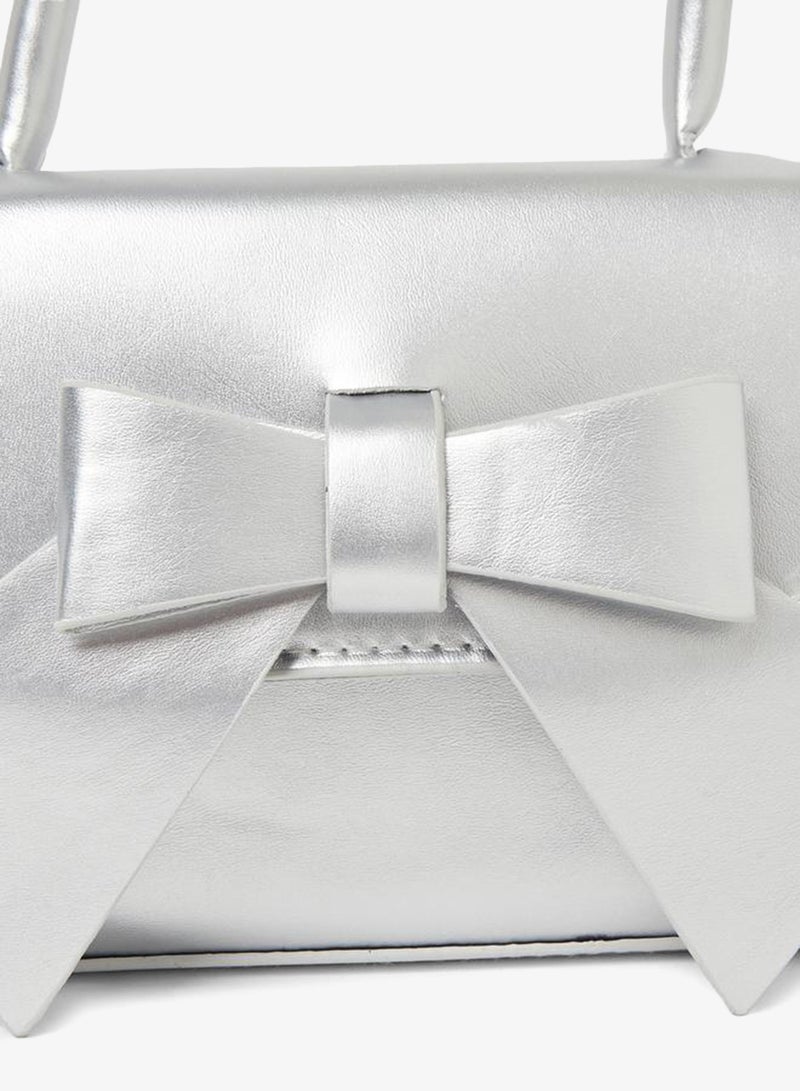 Styli Girls Metallic Design Bow Detail Handbag with Top Handle - Image 3
