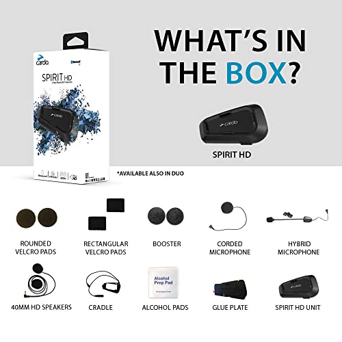 Cardo Systems Spirit HD Motorcycle Bluetooth Communication Headset, 2-Way Bluetooth, Thin 40mm Speakers, Waterproof, Universal Connectivity - Single Pack - Image 2