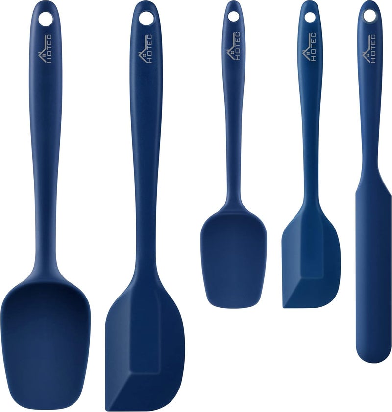 hotec 600℉ Heat Resistant BPA-Free Silicone Rubber Spatula Set, Kitchen Cooking Spatulas, Baking, Mixing, for Non Stick Cookware, Dishwasher Safe, Classic Blue Set of 5 - Image 1