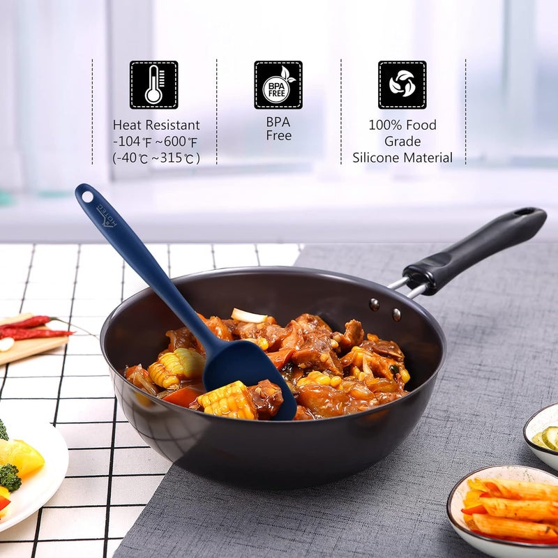 hotec 600℉ Heat Resistant BPA-Free Silicone Rubber Spatula Set, Kitchen Cooking Spatulas, Baking, Mixing, for Non Stick Cookware, Dishwasher Safe, Classic Blue Set of 5 - Image 4