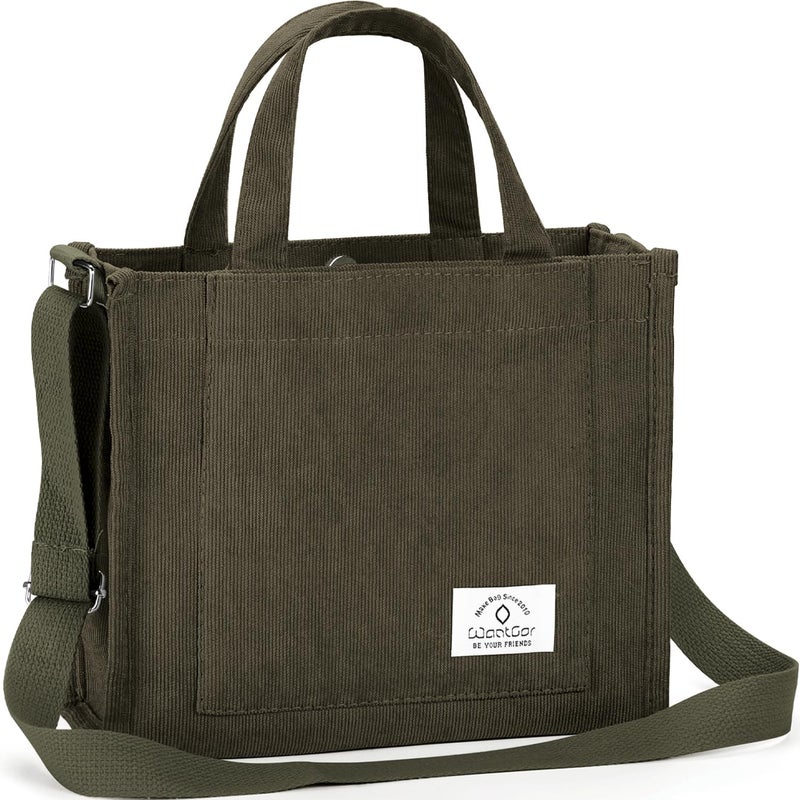 WantGor Tote Bag for Women, Corduroy Crossbody Bags Shoulder Handbag Small Satchel Hobo Bag Purse (Army Green, Small) - Image 1