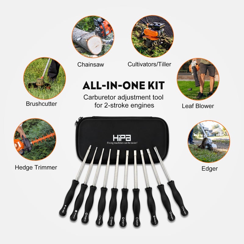Hipa Pack-of-10 Carburetor Adjustment Tool Kit for 2 Cycle Small Engine Echo STHIL Poulan Husqvarna MTD Trimmer Weedeater Chainsaw with Carrying Case Cleaning Bursh - Image 2
