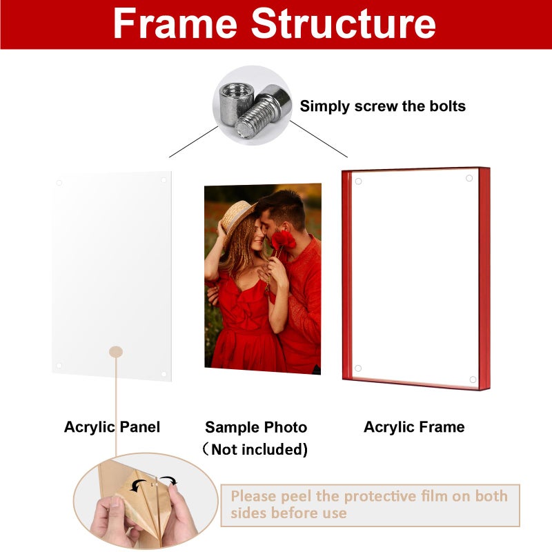 MFoffice 5x7 Picture Frame - Stunning Color Acrylic Photo Frames - Use as 5x7  5x5  4x6 Picture Frame and Acrylic Decorative Tray - Horizontal and Vertical Formats for Tabletop Display  Red  1Pack - Image 3