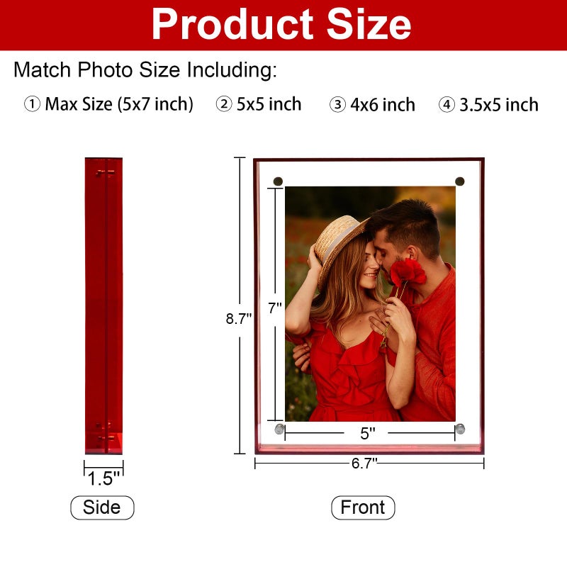 MFoffice 5x7 Picture Frame - Stunning Color Acrylic Photo Frames - Use as 5x7  5x5  4x6 Picture Frame and Acrylic Decorative Tray - Horizontal and Vertical Formats for Tabletop Display  Red  1Pack - Image 2