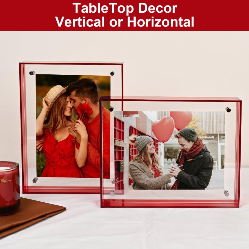 MFoffice 5x7 Picture Frame - Stunning Color Acrylic Photo Frames - Use as 5x7  5x5  4x6 Picture Frame and Acrylic Decorative Tray - Horizontal and Vertical Formats for Tabletop Display  Red  1Pack - Image 5