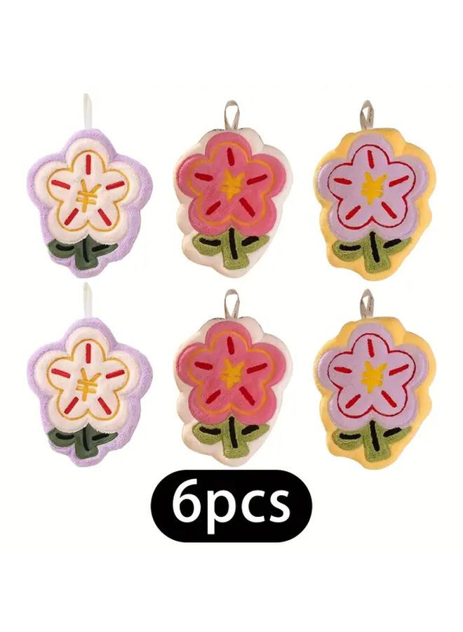 6pcs Flower Kitchen Towels Soft Microfiber Absorbent For Kitchen Bathroom Mix Colors - Image 1